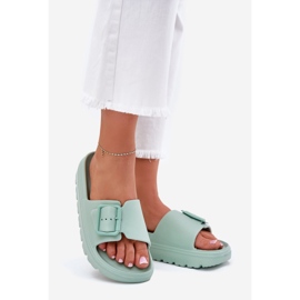 EVento Dámské pěnové žabky na plošině se zelenou sponou zelená 1