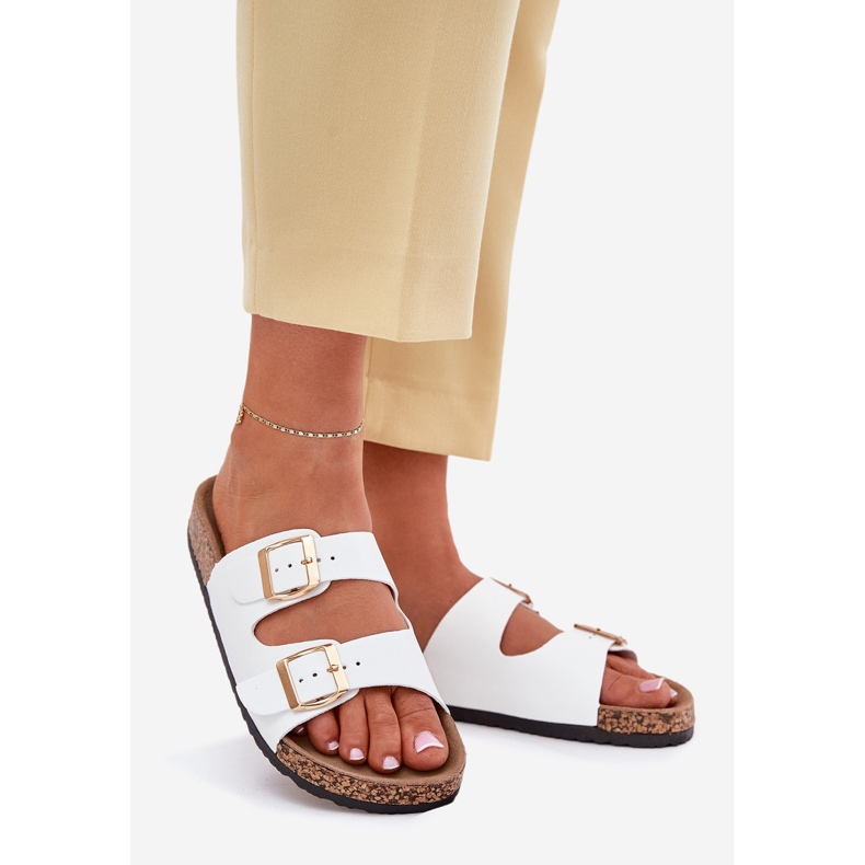 EVento Dámské žabky s ekologickými sponami bílá kůže bílý 1