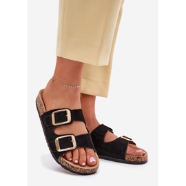 Dámské žabky s ekologickými semišovými zlatými spony černé spony černá 1 Dámské žabky s ekologickými semišovými zlatými spony černé spony černá 1