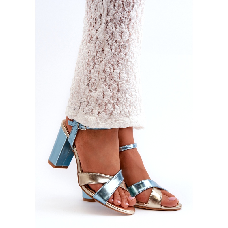 Seastar Sandály na vysokém podpatku z eko kůže modré a zlaté Abilica modrý 1