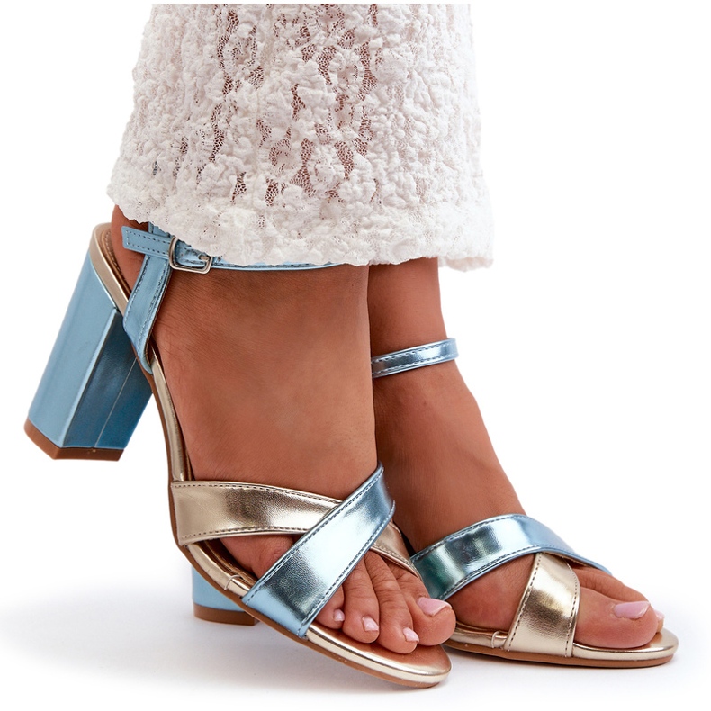 Seastar Sandály na vysokém podpatku z eko kůže modré a zlaté Abilica modrý 4