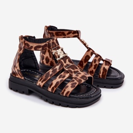 Dívčí sandály Gladiator se zlatým detailem leopardem hnědý 1