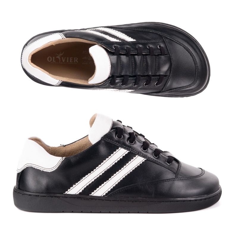 Tenisky naboso ženy Olivier Black Leather Shoes s bílou černý 1