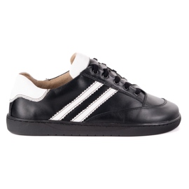 Tenisky naboso ženy Olivier Black Leather Shoes s bílou černý 2
