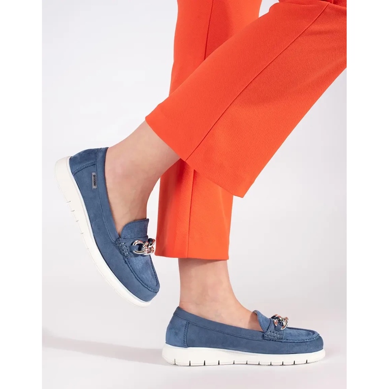 Goodin Semišové modré mokasíny s řetězem modrý 2