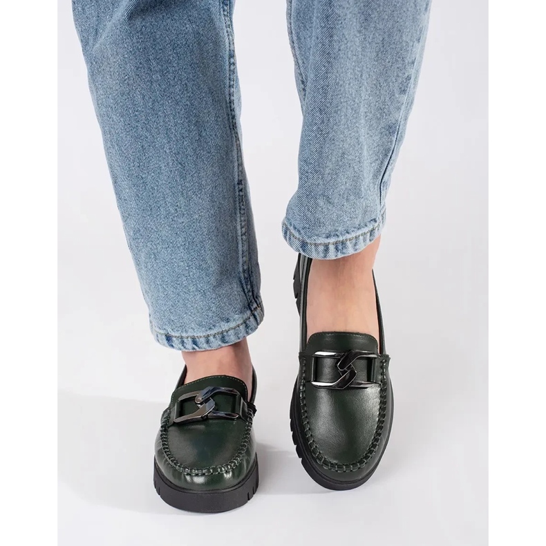 Sergio Leone Tmavě zelené mokasíny na platformě zelený 2