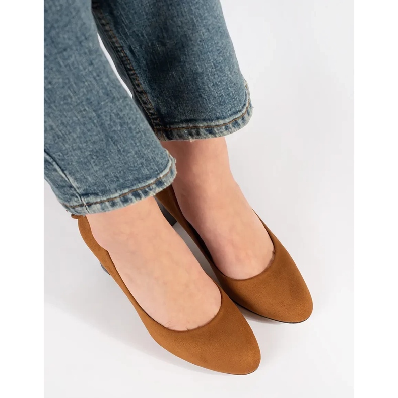 Goodin Hnědé semišové lodičky na sloupku hnědý 1