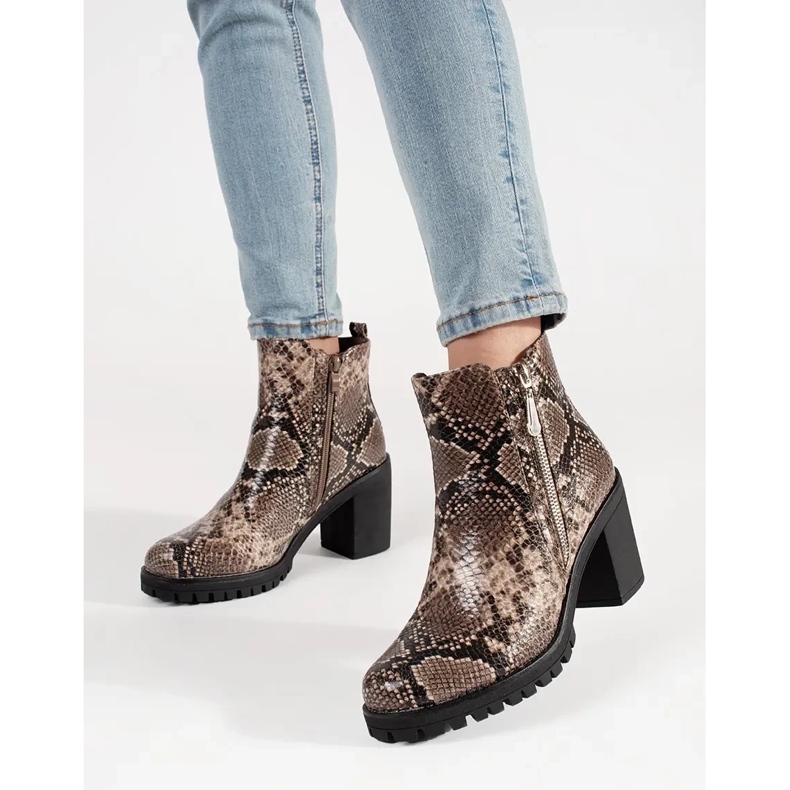 Vysoké podpatky s hadem hnědý 2