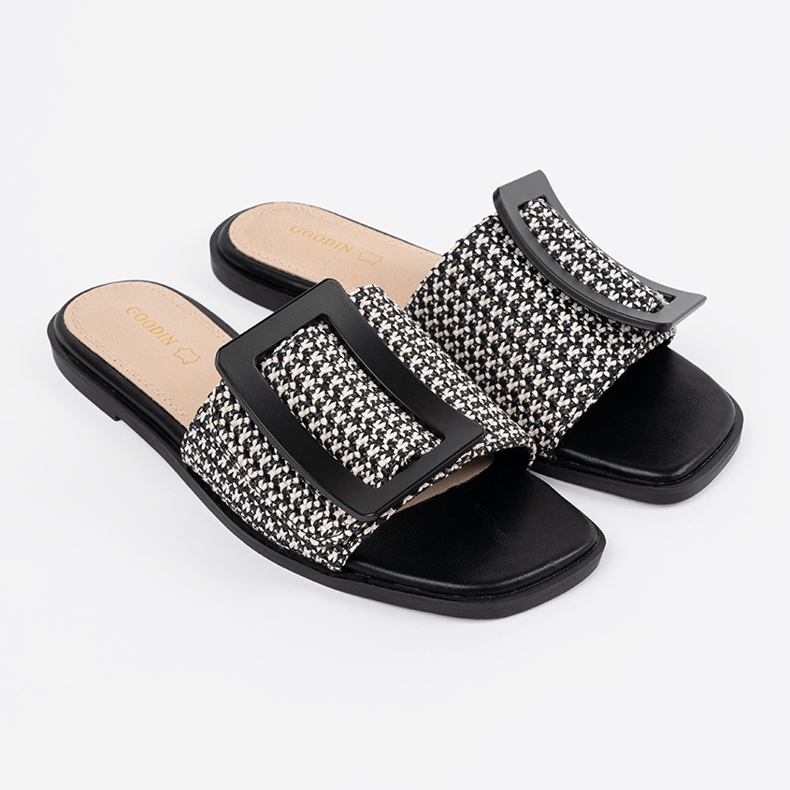 Goodin Tedeedovy klapky na ploché černé a bílé podrážce černá 2