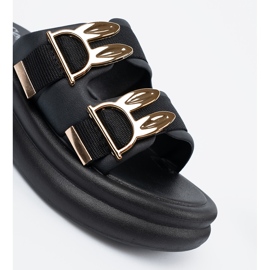 Seastar Pantofle se zlatými sponami na platformě černá 2