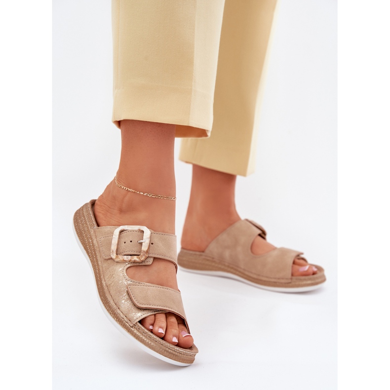 Dámské žabky se sponou a suchým zipem inblu MK000013 BEIGE béžový 2