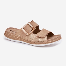Dámské žabky se sponou a suchým zipem inblu MK000013 BEIGE béžový 4