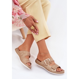 Dámské žabky se sponou a suchým zipem inblu MK000013 BEIGE béžový 5