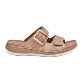 Dámské žabky se sponou a suchým zipem inblu MK000013 BEIGE béžový 6