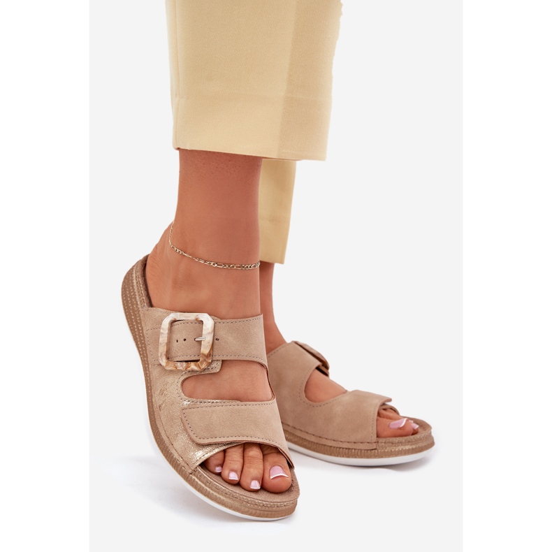 Dámské žabky se sponou a suchým zipem inblu MK000013 BEIGE béžový 1