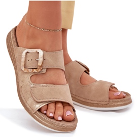 Dámské žabky se sponou a suchým zipem inblu MK000013 BEIGE béžový 7
