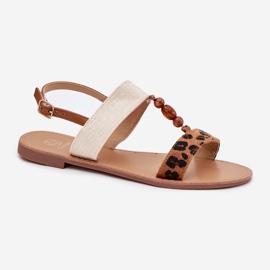 Ploché dámské sandály s korálky hnědý leopard tisk 4