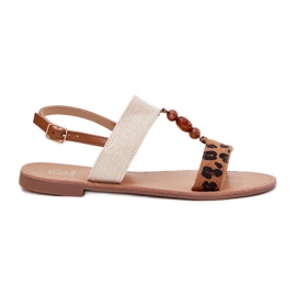 Ploché dámské sandály s korálky hnědý leopard tisk 8