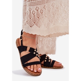 Dámské sandály s plochou se zlatými čepy černé černá 1 Dámské sandály s plochou se zlatými čepy černé černá 1