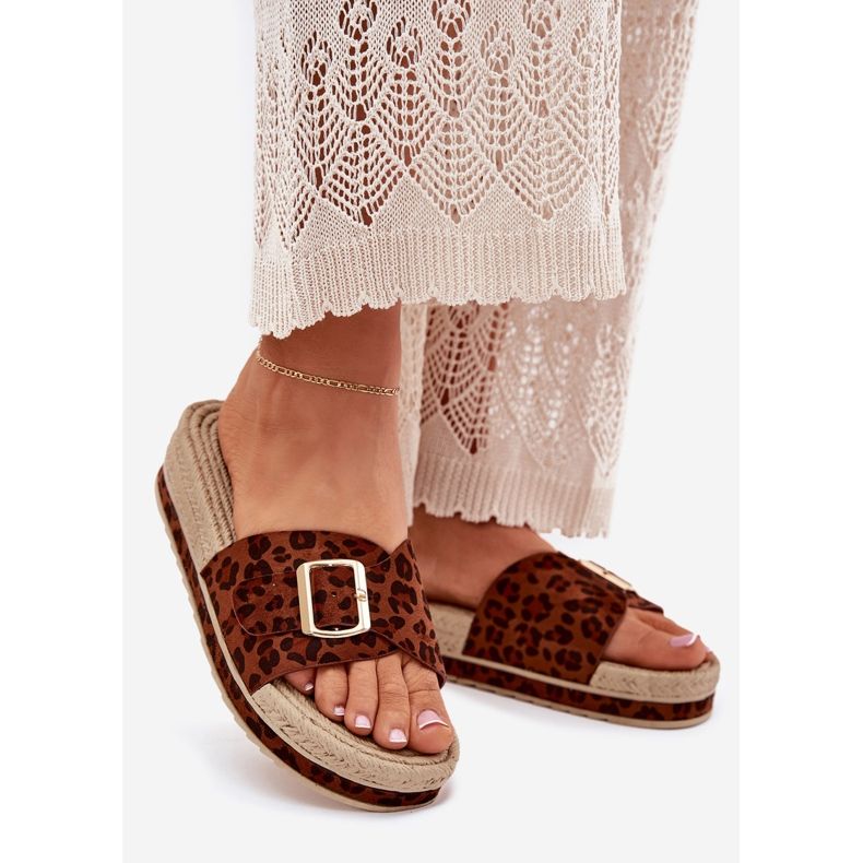 Dámské žabky na plošině se sponou zlaté spony hnědý 1