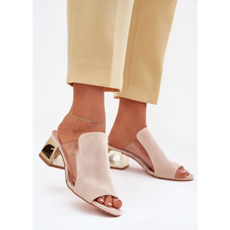 Dámské žabky na zlatém pilíře Light Beige béžový 2 Dámské žabky na zlatém pilíře Light Beige béžový 2