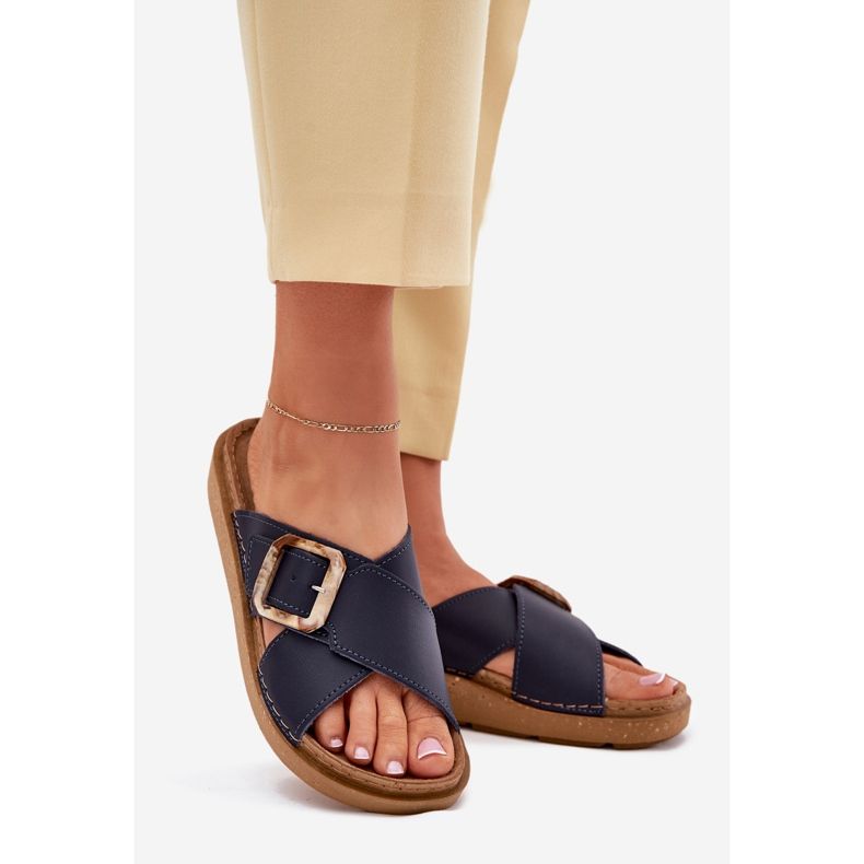 Dámské kožené žabky s inblu ed0003iu námořní modrou modrý 1