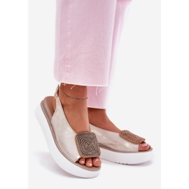 Zazoo 1786 Dámské kožené sandály na plošině se zlatým ozdobou ozdobně 1