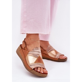 Dámské kožené sandály s klínem s Maciejka Braid L7067-29 Brown hnědý 3