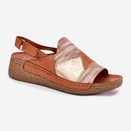 Dámské kožené sandály s klínem s Maciejka Braid L7067-29 Brown hnědý 5