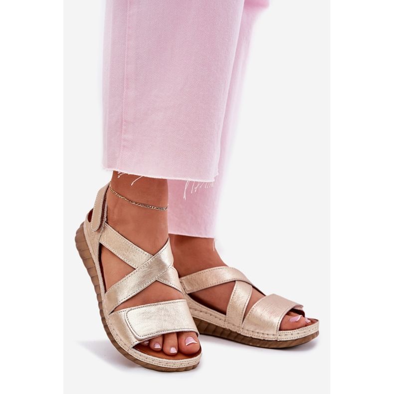 Dámské kožené sandály Maciejka L6848-25 PLN zlatý 1