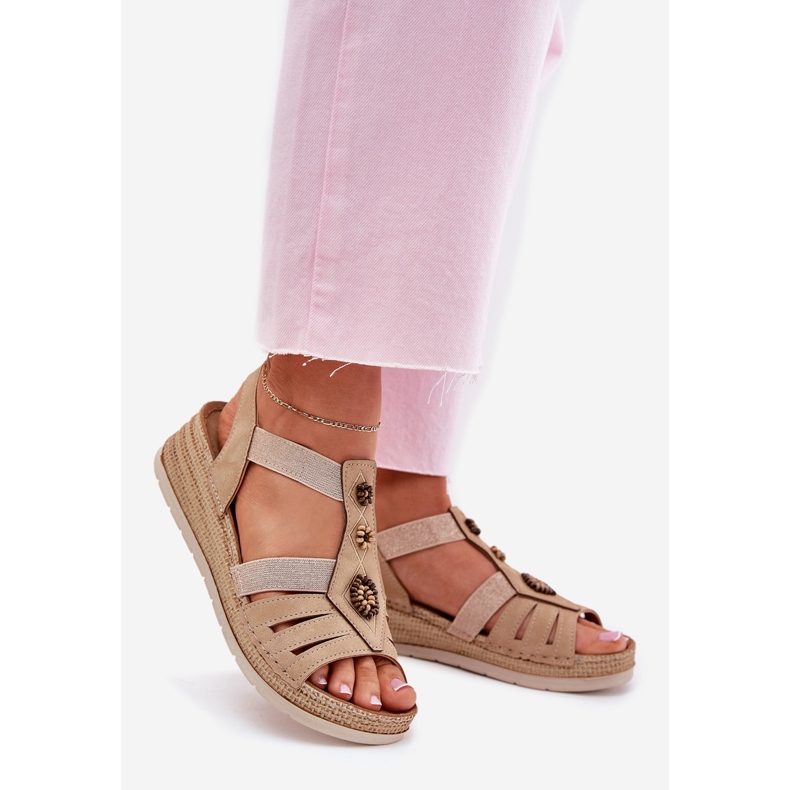 Dámské klínové sandály s inblu RV000015 Béžové dekorace béžový 1