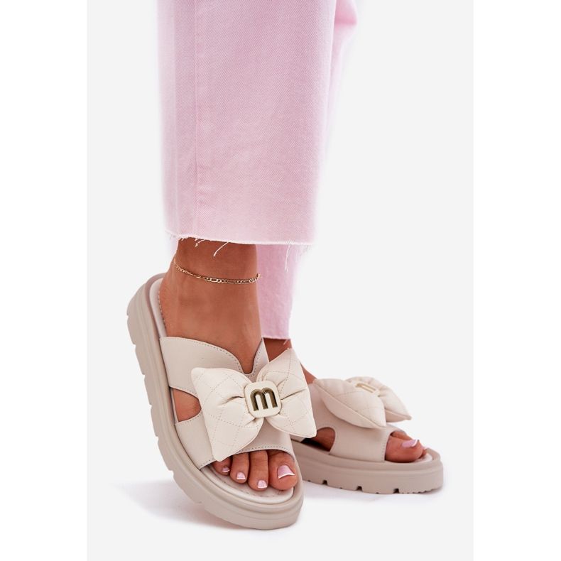 Dámské kožené žabky na plošině s Chebello 4647 Beige béžový 1