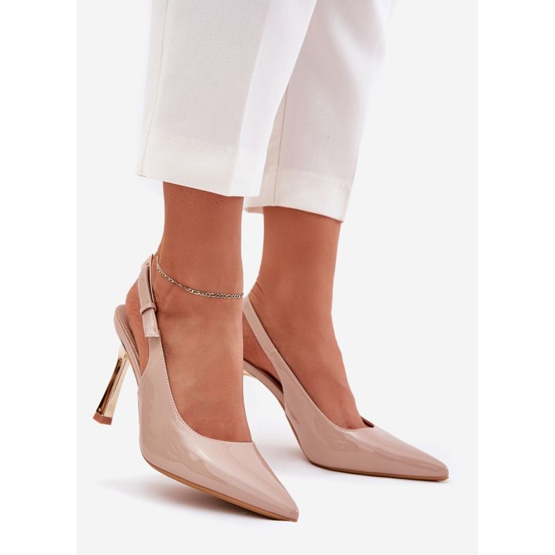 Malované vysoké podpatky s otevřenou patou a špičatými prsty na nohou béžový 1