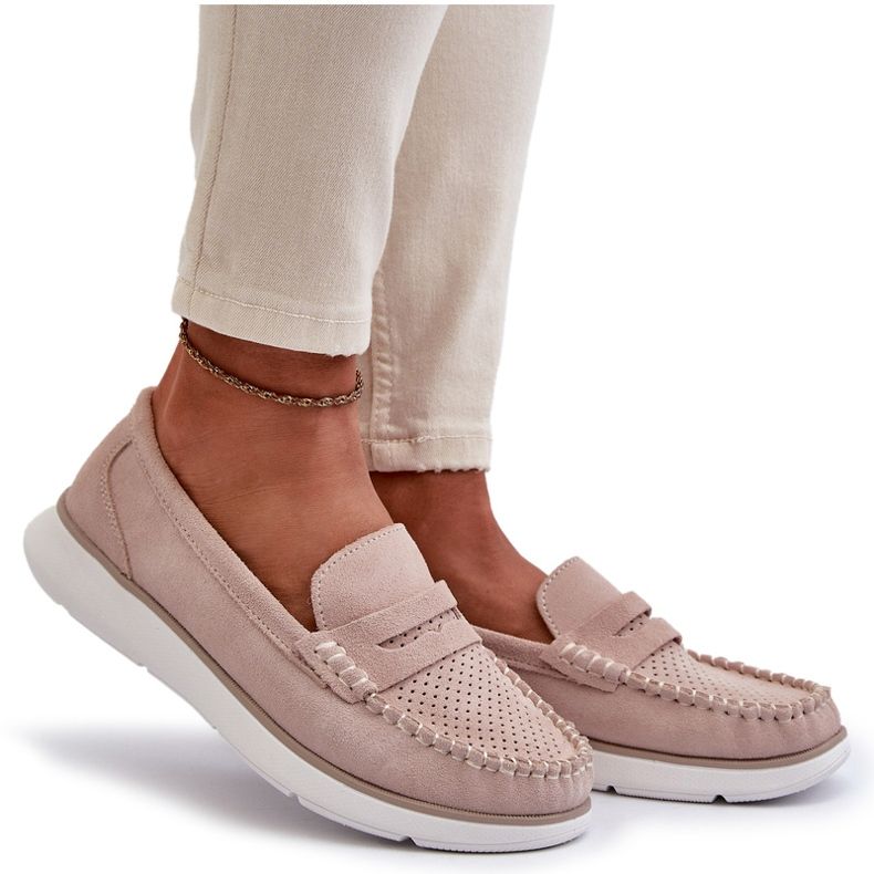 Semišové mokasíny na platformě Sergio Leone SP012 béžový 5