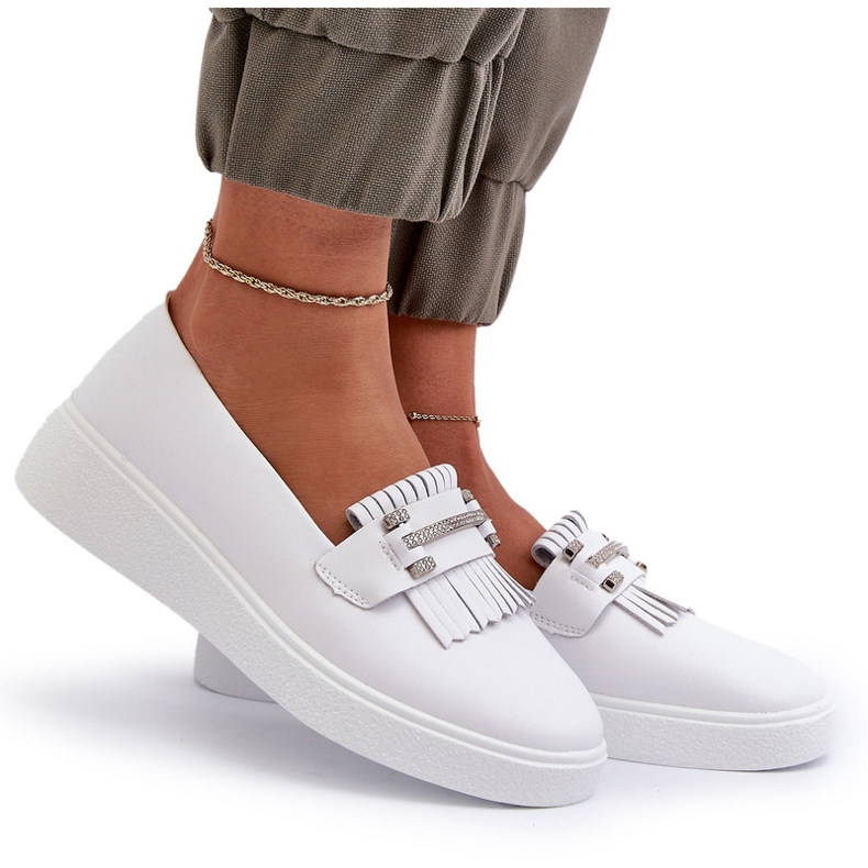 S.Barski Lehká kožená dámská mokasína na platformě Białe S. Barski LR590 bílý 5