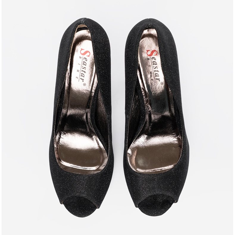 Seastar Černá třpytivá čerpadla s holými prsty černý 2