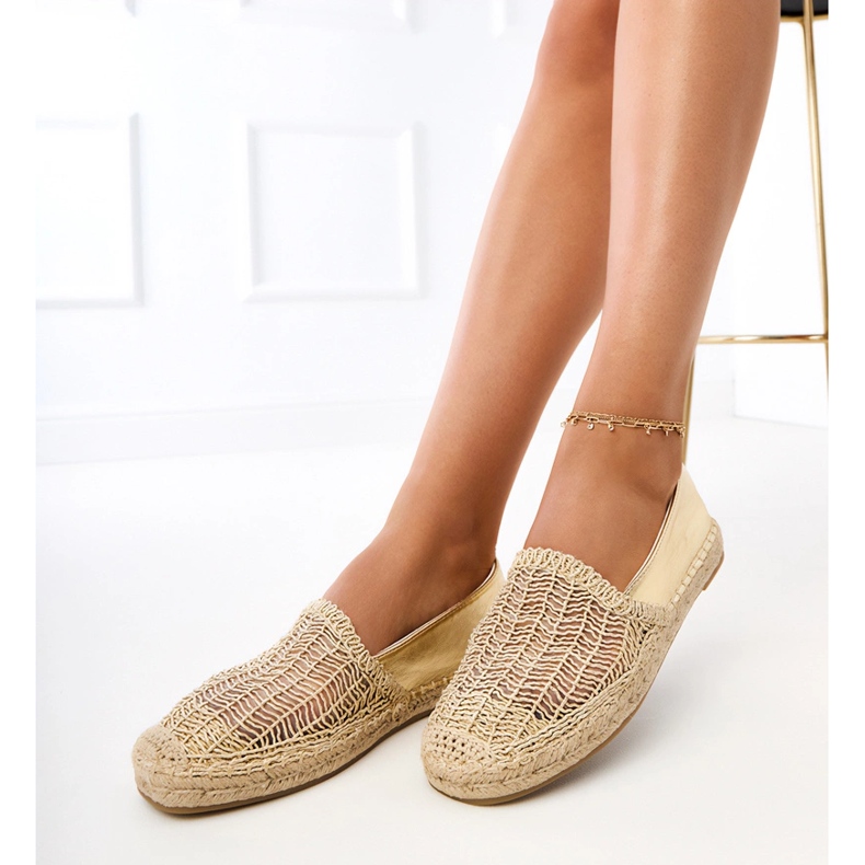 Openwork Espadrilles na platformě zlatý 1