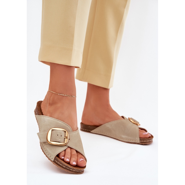 Kožené žabky se zlatým svorkou Maciejka 07000-22 Pistácie zelená 2