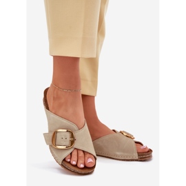 Kožené žabky se zlatým svorkou Maciejka 07000-22 Pistácie zelená 1