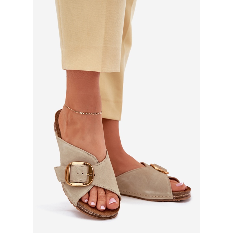 Kožené žabky se zlatým svorkou Maciejka 07000-22 Pistácie zelená 1