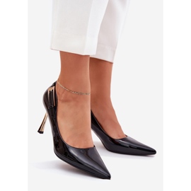 Malované vysoké podpatky se zlatou svorkou černou černá 1