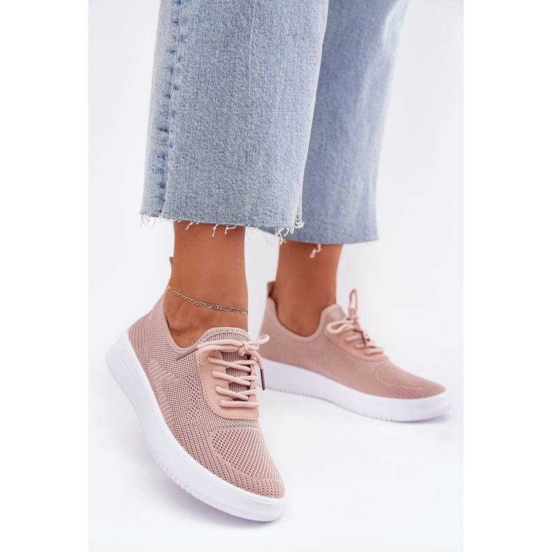 Material Slockovaná sportovní bota na růžové platformě žen růžový 2