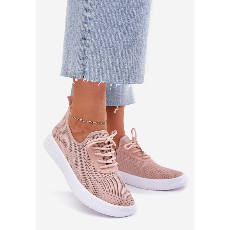 Material Slockovaná sportovní bota na růžové platformě žen růžový 1