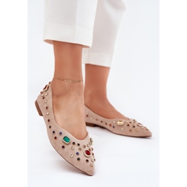 Dámské baleríny zdobené béžovými krystaly 2