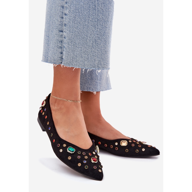 Dámské baleríny zdobené černými krystaly černá 1