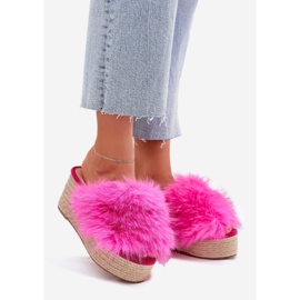 Dámské klíny s klínem s kožešinou a cop fuchsia růžový 1