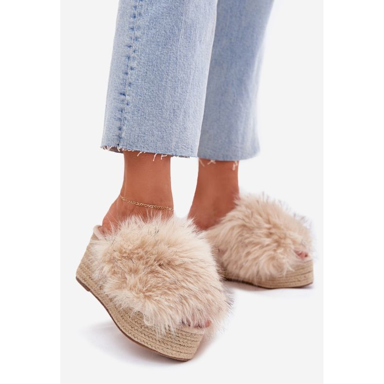Dámské klíny s klínem s kožešinou a béžovou cop béžový 1