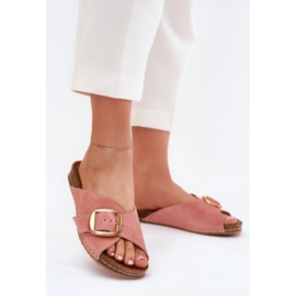 Kožené žabky se zlatou svorkou Maciejka 07000-15 Pink růžový 2 Kožené žabky se zlatou svorkou Maciejka 07000-15 Pink růžový 2