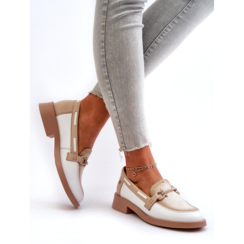 Maciejka kožené mokasíny 06493-11 bílá a béžová bílý 6