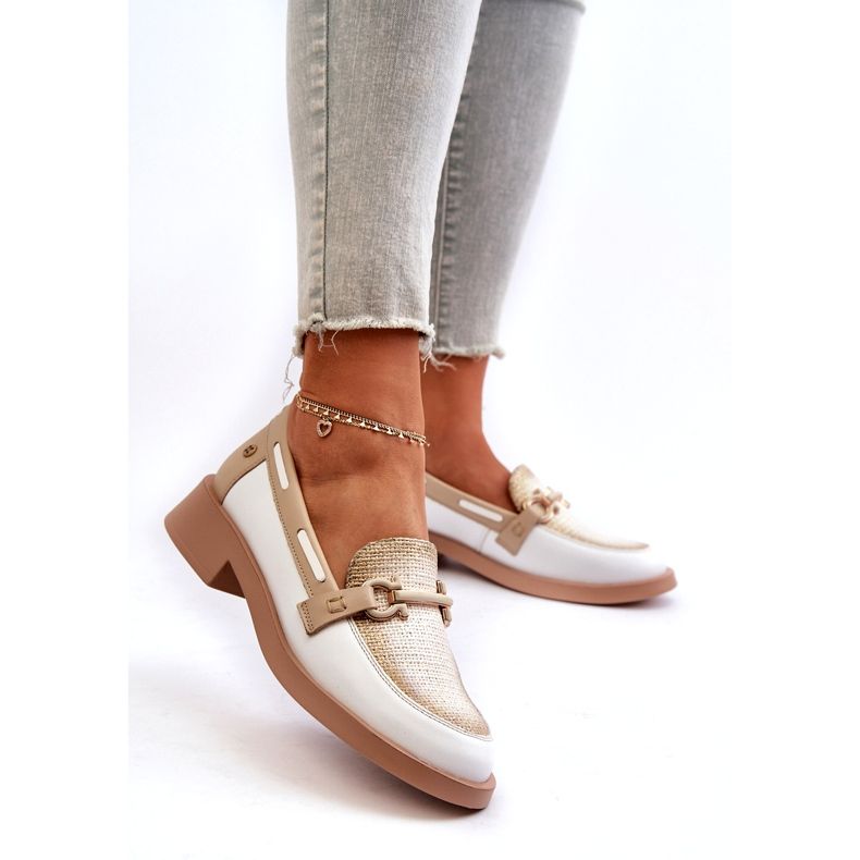 Maciejka kožené mokasíny 06493-11 bílá a béžová bílý 2